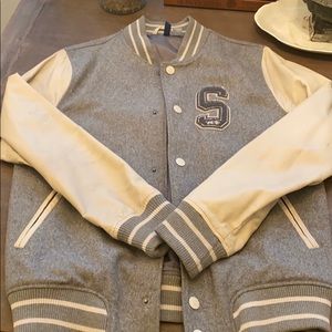 Wool & Faux Leather Bomber/Varsity Jacket